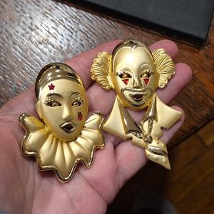 2 Large Clown Brooches